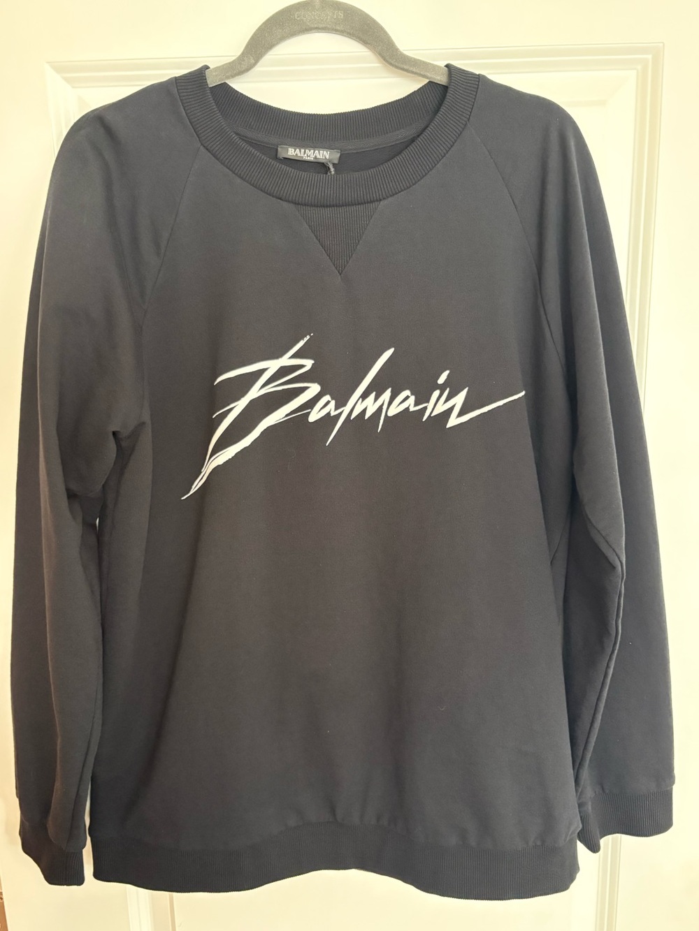 NWT Balmain Paris Graphic Print Crewneck Sweatshirt Script Logo Luxury EU42/US10